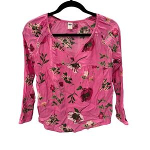 Fairy Y2K Boho Babydoll Soft Girl Pink Floral V Neck Peasant Top XS Cottagecore